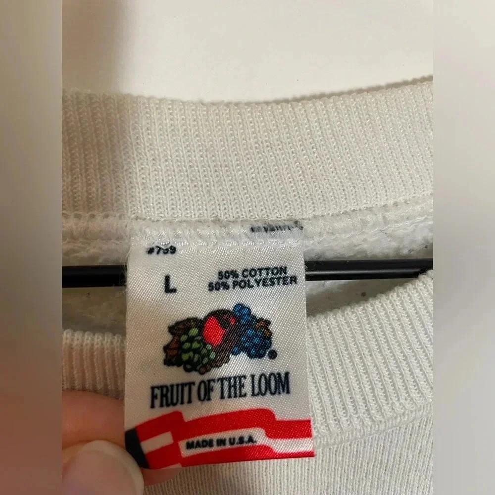 Vintage Fruit of the Loom Graphic Crew Neck Sweatshirt Large White PinkBlack USA - Picture 2 of 8